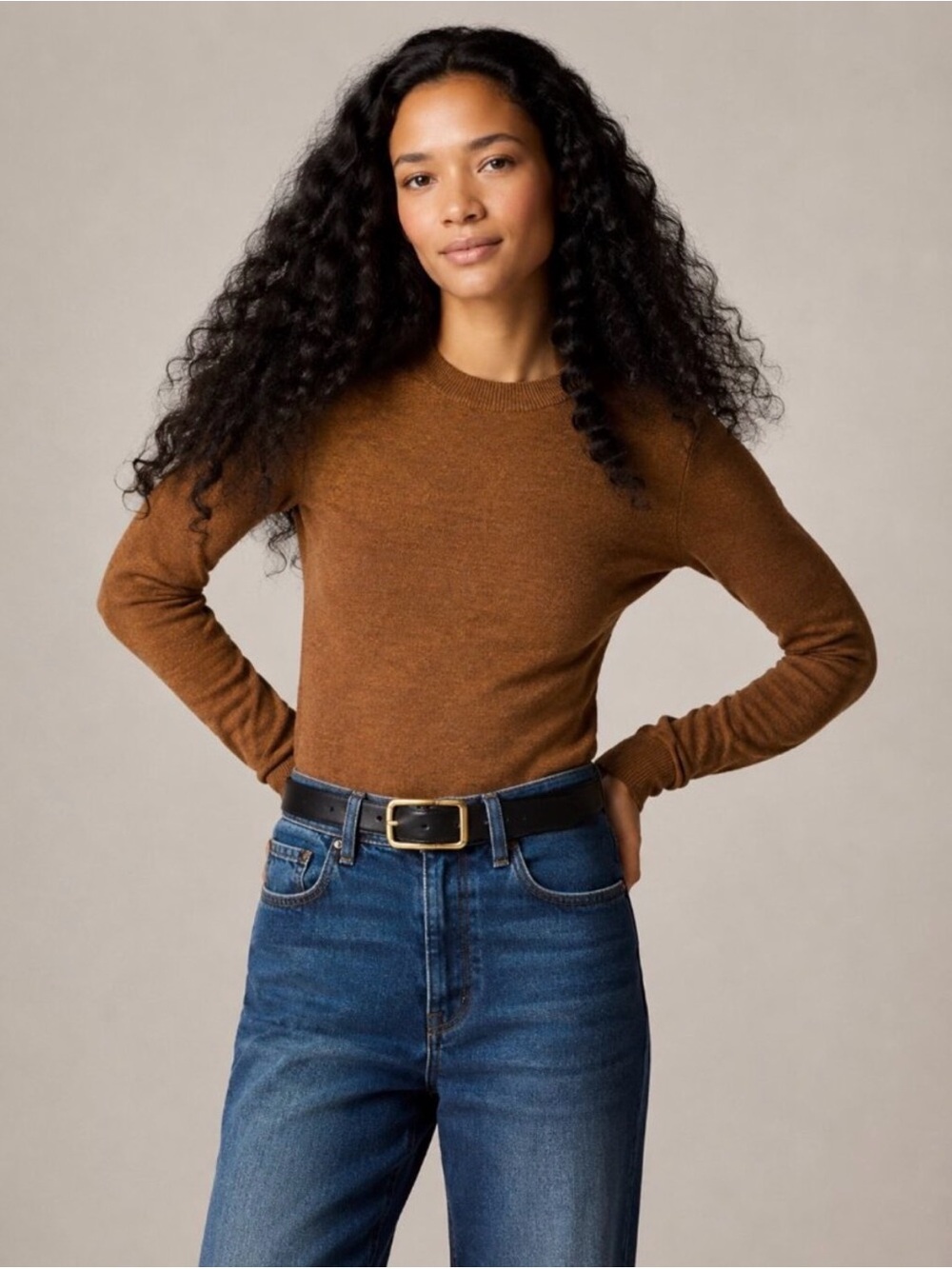 J.CREW Carolyn fitted crewneck sweater in merino wool  brown XS